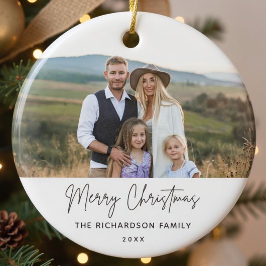 Familiefoto Modern Eenvoudig Script Kerstmis Keramisch Ornament