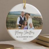 Familiefoto Modern Eenvoudig Script Kerstmis Keramisch Ornament