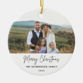 Familiefoto Modern Eenvoudig Script Kerstmis Keramisch Ornament (Voorkant)