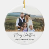 Familiefoto Modern Eenvoudig Script Kerstmis Keramisch Ornament (Achterkant)