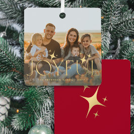 Familiefoto moderne gouden typografie Kerstmis roo Metalen Ornament