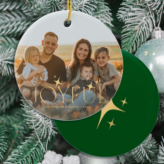 Familiefoto moderne Kerstmis gouden typografie Keramisch Ornament