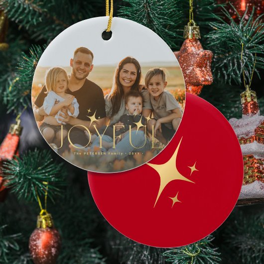 Familiefoto moderne Kerstmis gouden typografie roo Keramisch Ornament