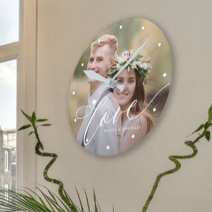 Familiefoto moderne liefde script naam ronde klok