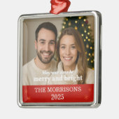 Familiefoto Moderne Rode en Gouden Sneeuwvlok Metalen Ornament (Links)