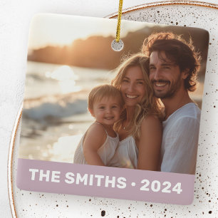 Familiefoto moderne stoffige paarse naam jaar keramisch ornament
