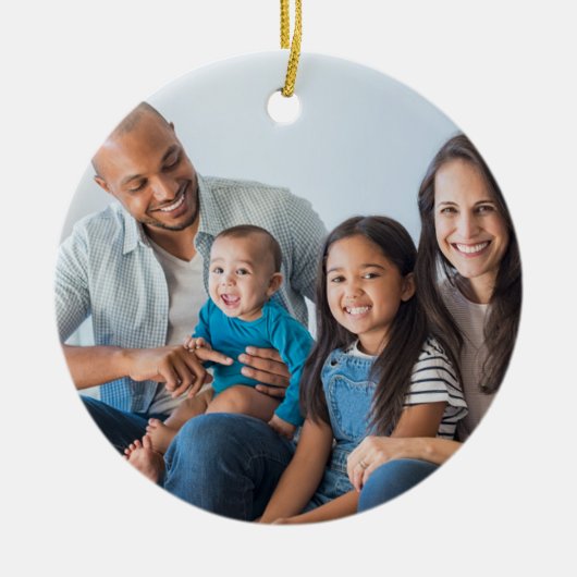 Familiefoto, naam, kerstboommonogram Cerami Keramisch Ornament (Voorkant)