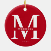 Familiefoto, naam, kerstboommonogram Cerami Keramisch Ornament (Achterkant)