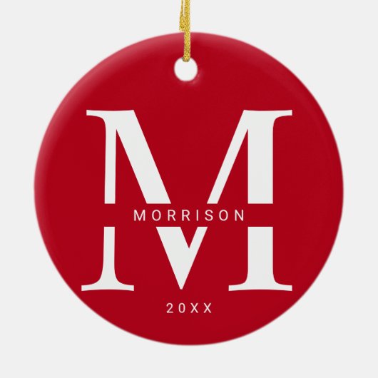 Familiefoto, naam, kerstboommonogram Cerami Keramisch Ornament (Achterkant)