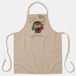 Familiefoto Naam Kinder Beige Vrolijk Kerstfeest Schort