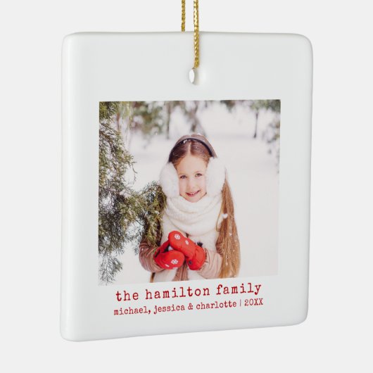 Familiefoto & naam Minimalistische kerstboom Keramisch Ornament (Rechts)