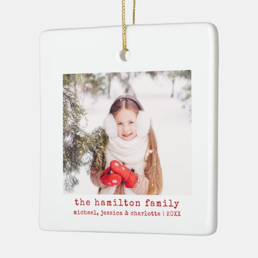 Familiefoto & naam Minimalistische kerstboom Keramisch Ornament (Links)