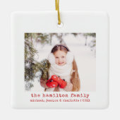 Familiefoto & naam Minimalistische kerstboom Keramisch Ornament (Voorkant)