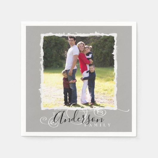 Familiefoto Naam toevoegen Grijs Servet (Voorkant)