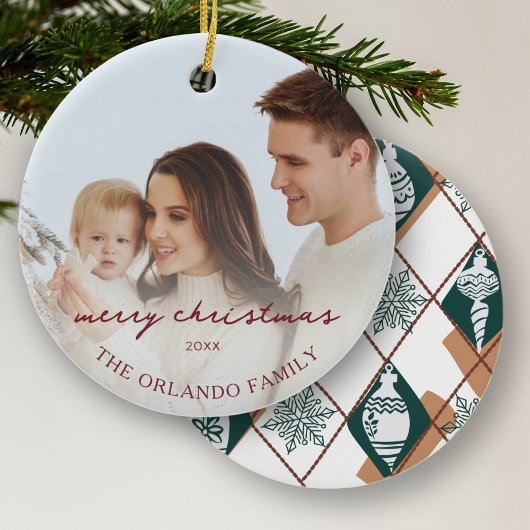 Familiefoto Nieuwe Ouders Groene Vrolijke Kerstkaa Keramisch Ornament