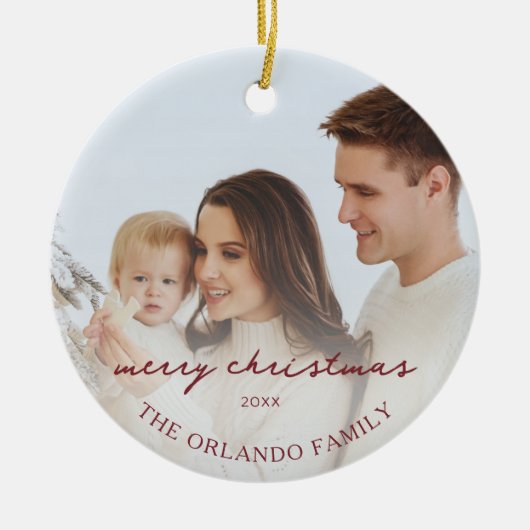 Familiefoto Nieuwe Ouders Groene Vrolijke Kerstkaa Keramisch Ornament (Voorkant)