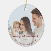 Familiefoto Nieuwe Ouders Groene Vrolijke Kerstkaa Keramisch Ornament (Links)