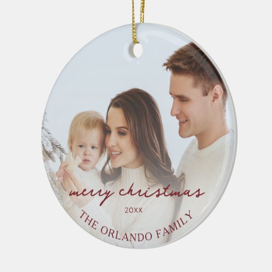 Familiefoto Nieuwe Ouders Groene Vrolijke Kerstkaa Keramisch Ornament (Links)