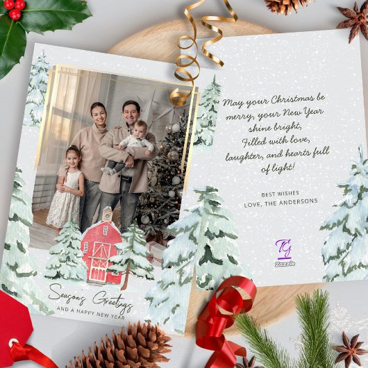 Familiefoto Nordic Pine Tree Forest Kerstmis Feestdagenkaart