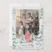 Familiefoto Nordic Pine Tree Forest Kerstmis Feestdagenkaart (Voorkant)