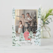 Familiefoto Nordic Pine Tree Forest Kerstmis Feestdagenkaart (Staand voorkant)