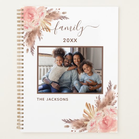 Familiefoto pampas gras roze bloemenwit 2026 planner (Voorkant)