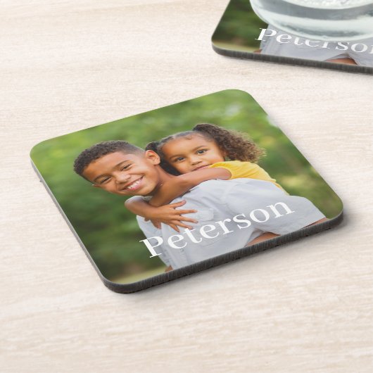 Familiefoto Persoonlijke achternaam Monogram Bier Onderzetter (Linkerzijde)