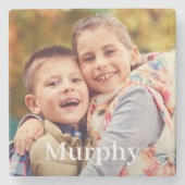 Familiefoto Persoonlijke achternaam Monogram Stenen Onderzetter (Voorkant)