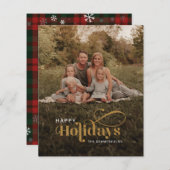 Familiefoto Plaid Sneeuwvlokken Kerst Kaart (Voorkant / Achterkant)