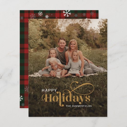 Familiefoto Plaid Sneeuwvlokken Kerst Kaart (Voorkant / Achterkant)