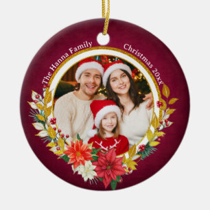 Familiefoto & Poinsettia Prettig Kerstmis Cadeau Keramisch Ornament