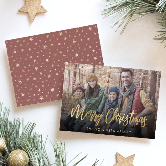 Familiefoto Prettig Kerstmis Gouden Schrift Feestdagenkaart