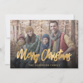 Familiefoto Prettig Kerstmis Gouden Schrift Feestdagenkaart (Voorkant)
