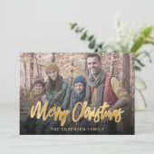 Familiefoto Prettig Kerstmis Gouden Schrift Feestdagenkaart (Staand voorkant)