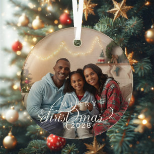 Familiefoto Prettig Kerstmis Modern Glas Ornament