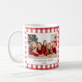 Familiefoto Prettig Kerstmis Rood Gingham Aangepas Koffiemok