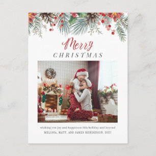 Familiefoto Pset Merry Kerstmis Rustic Feestdagenkaart