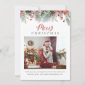 Familiefoto Pset Merry Kerstrode Gingham Feestdagenkaart (Voorkant)