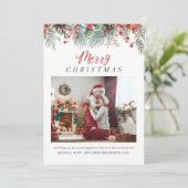 Familiefoto Pset Merry Kerstrode Gingham Feestdagenkaart (Staand voorkant)