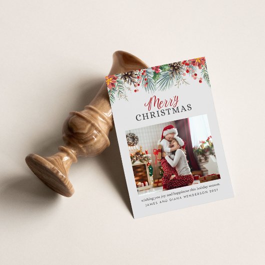 Familiefoto Pset Merry Kerstrode Gingham Feestdagenkaart