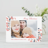 Familiefoto Rode bessen Botanische kerst Feestdagenkaart (Staand voorkant)