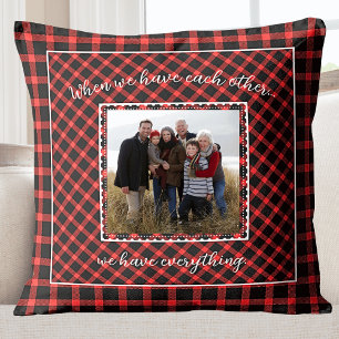Familiefoto Rode Buffalo Plaid Vakantie Kussen