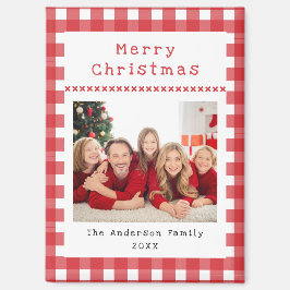 Familiefoto Rode Gingham Prettig Kerstfeest Magneet