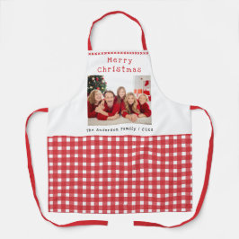 Familiefoto Rode Gingham Prettig Kerstfeest Schort
