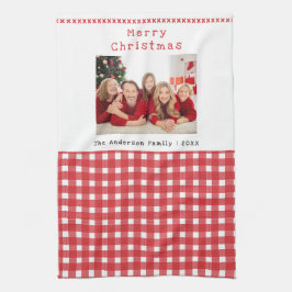 Familiefoto Rode Gingham Prettig Kerstfeest Theedoek