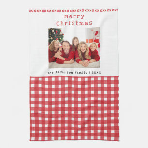 Familiefoto Rode Gingham Prettig Kerstfeest Theedoek