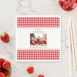 Familiefoto Rode Gingham Prettig Kerstfeest Vakant Servet