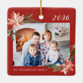 Familiefoto Rode Kerstmis Keramisch Ornament (Achterkant)