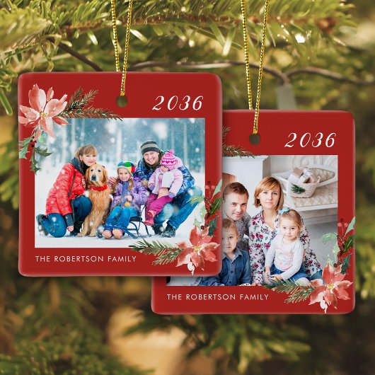 Familiefoto Rode Kerstmis Keramisch Ornament