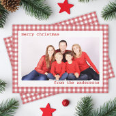 Familiefoto Rood en Wit Gingham Vrolijk kerstfeest Feestdagenkaart
